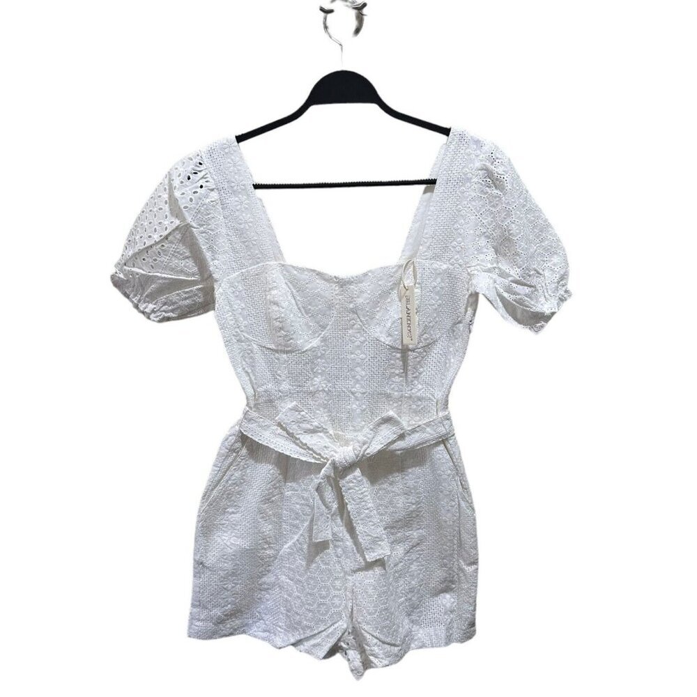 BLANK‎ NYC Womens Size M Romper White Eyelet Puff Sleeve In Downtown Vibes NWT